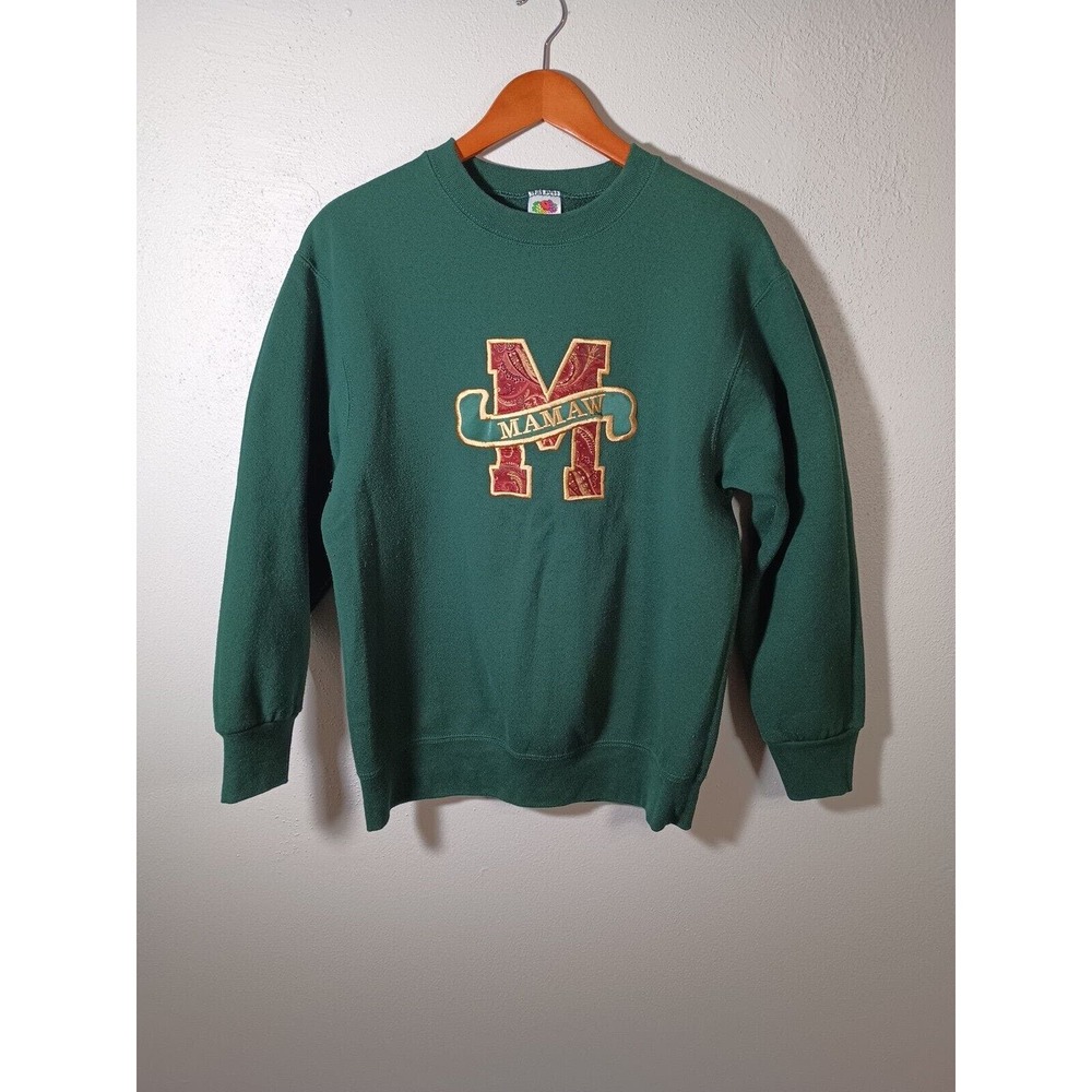 Mamaw - Mom Grandma Crewneck Sweatshirt Womens Medium Embroidered Paisley Gold